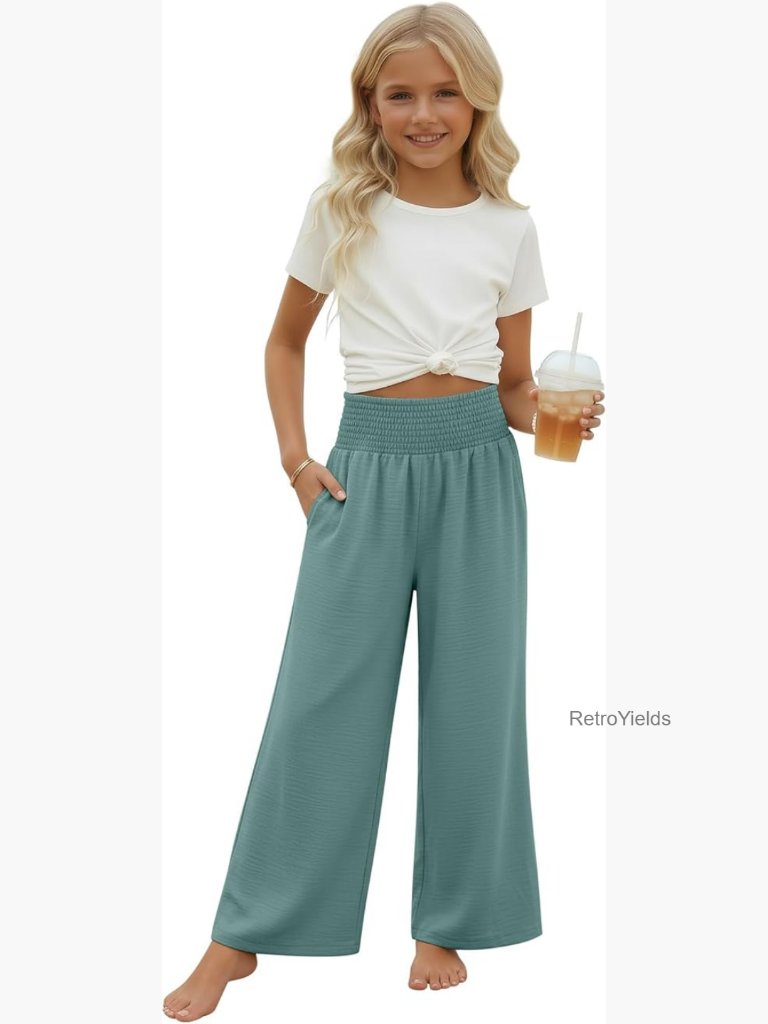 Girls Wide Leg Palazzo Pants Boho High Waist Trousers Summer